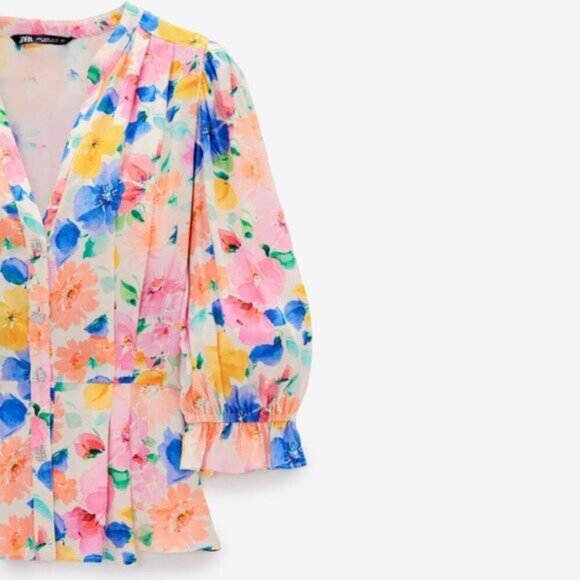 NWT Zara multicoloured floral print blouse with jeweled buttons, XS - Picture 5 of 10